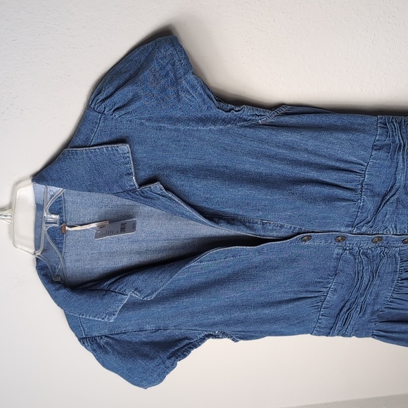 Free People Chester Dress Womens Large Stretch Denim Flutter Sleeve Sparkle 8 - Picture 5 of 15